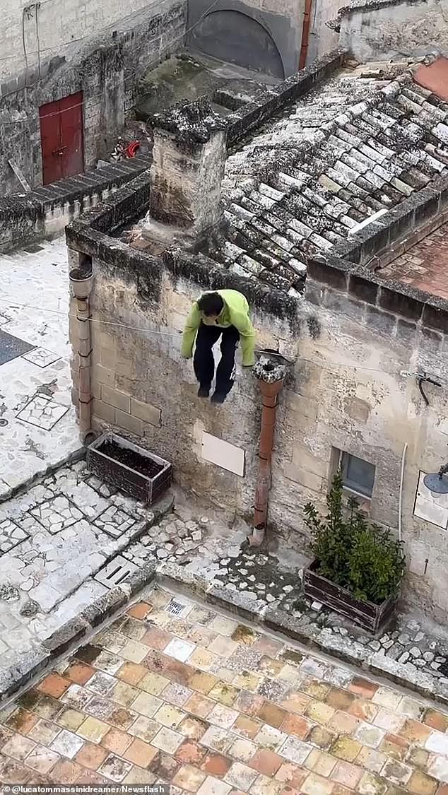A parkour runner was filmed jumping from one roof to another at a UNESCO World Heritage site in Matera, Italy