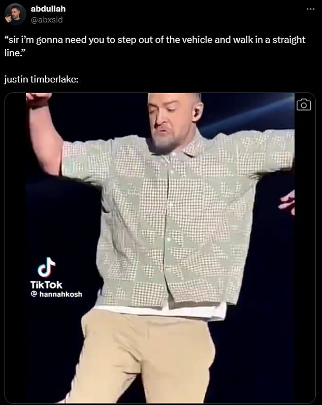 The internet quickly created a meme when news broke of Justin Timberlake's DUI.  X-users, a former boy band member and renowned dancer, posted a clip of the 