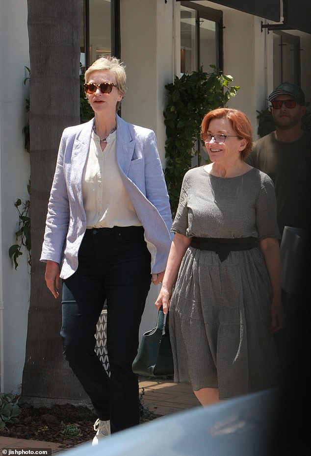 Jane Lynch and her wife Jennifer Cheyne were seen together in a rare manner during a lunch date in Montecito last week