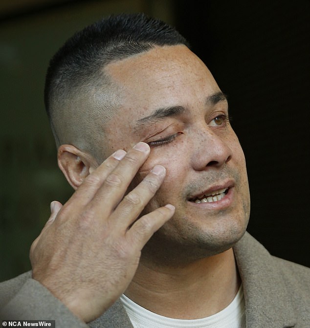 A very emotional Hayne made a surprise appearance in a Sydney court on Friday (pictured) as sexual assault charges against him were officially dropped