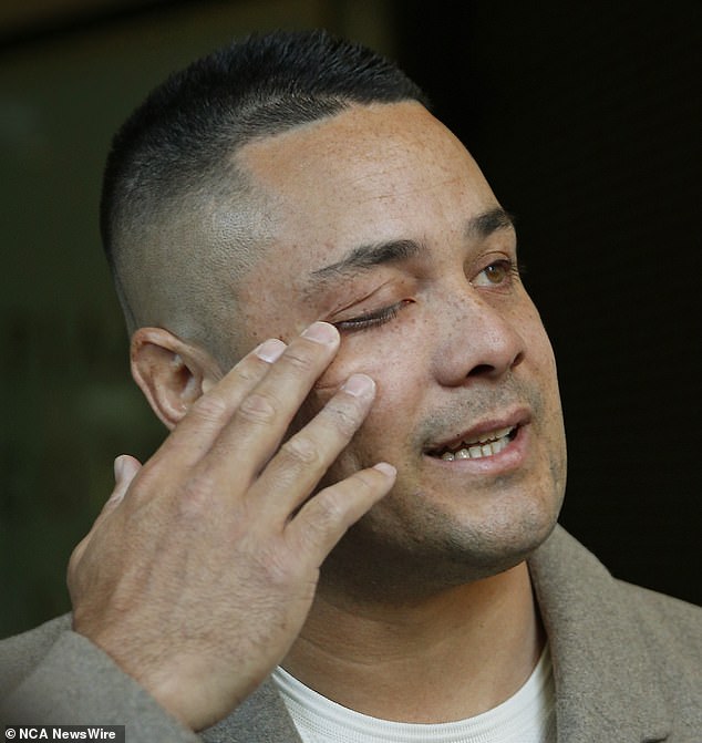 An emotional Hayne made a surprise appearance in Sydney court on Friday (pictured) as sexual assault charges against him were officially dropped