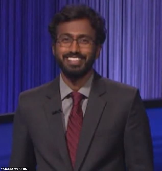 Jeopardy! player Jayaker Kolli was repeatedly blocked from view during Thursday's episode because of a presidential debate countdown sticker