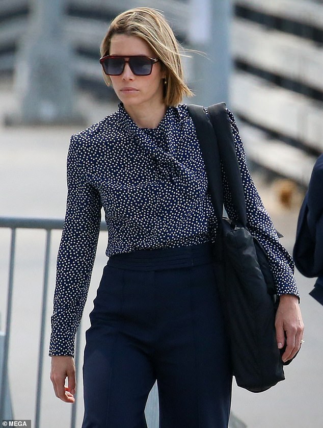 Jessica Biel looked glum on Monday while filming her latest movie in New York City after her husband Justin Timberlake was arrested last week for alleged drunken driving