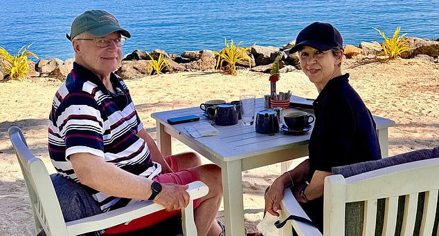 Shirley Becke (pictured right) had planned a dream holiday with her husband (pictured left) to Fiji to celebrate her birthday, but was shocked to discover her bags were soaking wet