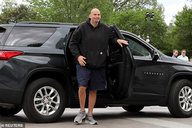 John Fetterman exits a Chevy Traverse on Capitol Hill.  Maryland State Police told DailyMail.com that the senator was driving a Chevrolet Traverse when he rear-ended a Chevrolet Impala in northern Maryland, near the Pennsylvania-West Virginia border.