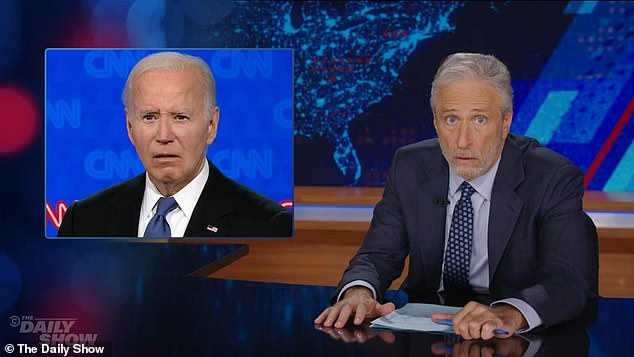 Jon Stewart appeared shocked after watching Thursday's debate between Joe Biden and Donald Trump, arguing that both candidates should use performance-enhancing drugs
