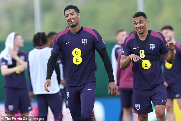 England stars Trent Alexander-Arnold and Jude Bellingham have shown off a bizarre new handshake during training