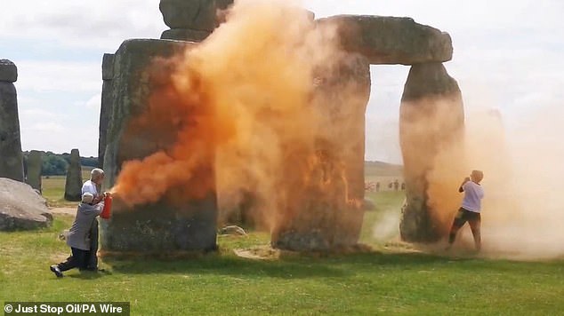 Just Stop Oil protesters spray-painted Stonehenge with orange paint in their latest stunt