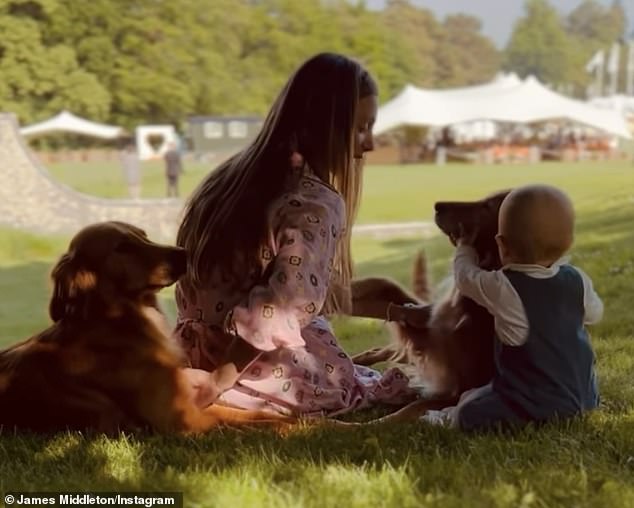 James Middleton shared a sweet photo of his son Inigo, his wife Alizee (left) and their dogs watching him talk about his new book