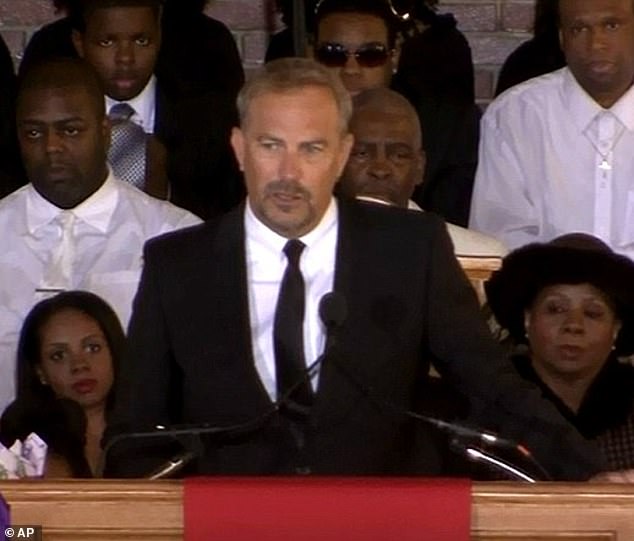 Kevin Costner, 69, spoke about the backlash against CNN's request to shorten his eulogy for Whitney Houston at her 2012 memorial on Monday's episode of Dax Shepard's Armchair Expert podcast;  pictured in February 2012 at Houston's funeral