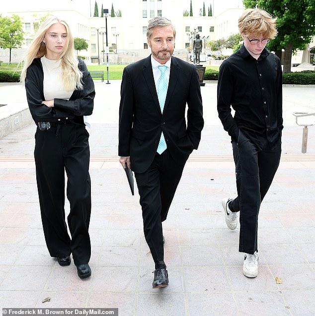 Rebecca Grossman's daughter Alexis, husband Peter and son Nick arrived in court in Southern California wearing all black ahead of the killer socialite's sentencing on Monday