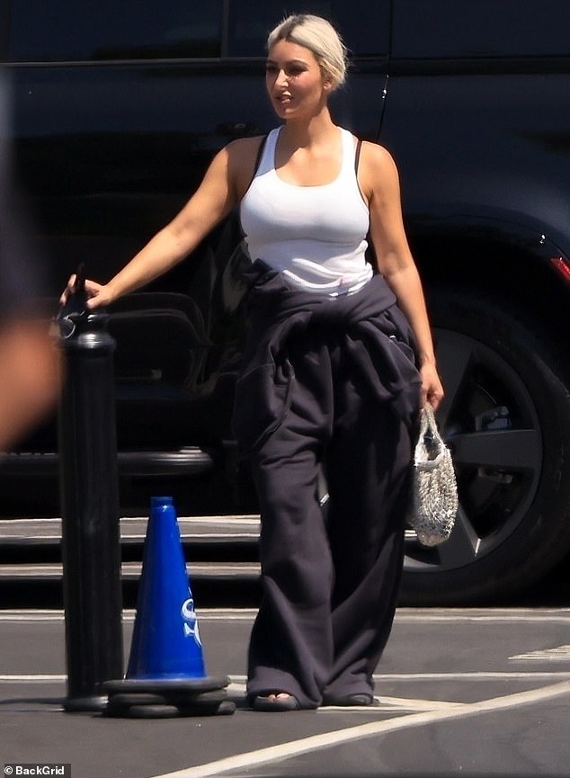 Kim Kardashian toned down the glamor this week while in Chatsworth, California