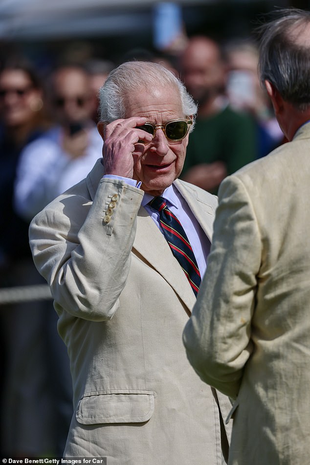 King Charles cut a dashing figure as he arrived at the Cartier Queen's Cup Polo on Sunday