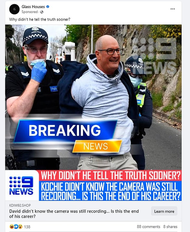 Larry's experience comes after scammers distributed fake photos of David 'Kochie' Koch who was arrested by police after his retirement (pictured)