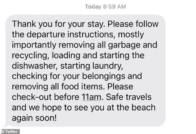 Lu posted the text message she received from the host just hours before she and her family had to check out of the Oregon home