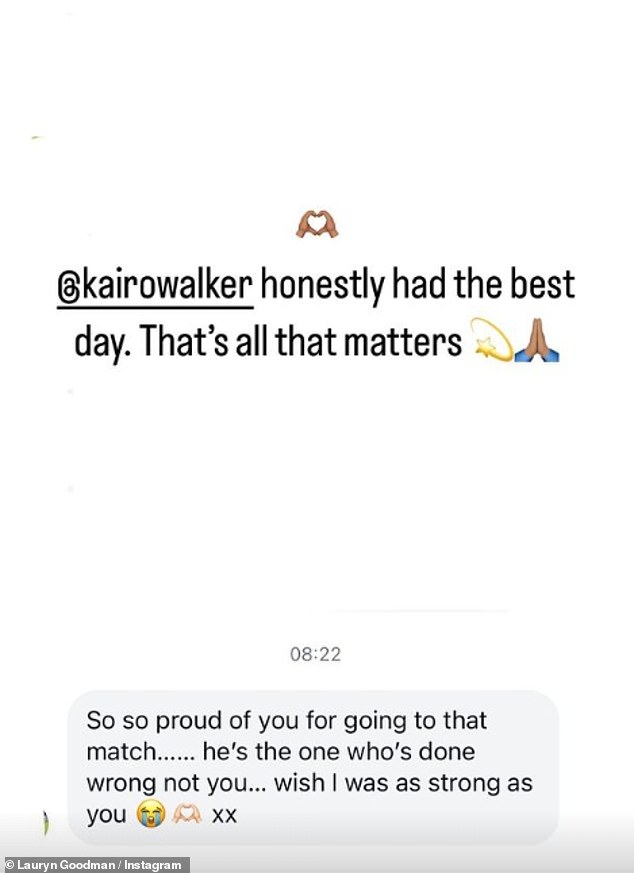 And now she has defended her choice to take her son Kairo, four, to the match, sharing on her Instagram Story that he had a great day