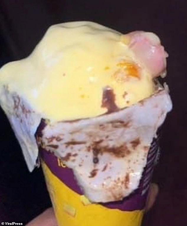 This is the moment a 'traumatized' doctor claims he found a human finger in his ice cream (pictured) in India