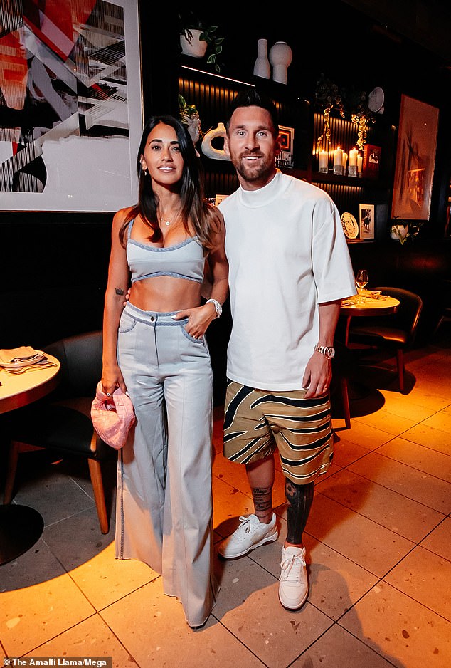 Lionel Messi and his wife Antonela Roccuzzo go out for dinner at the Amalfi Llama in Miami