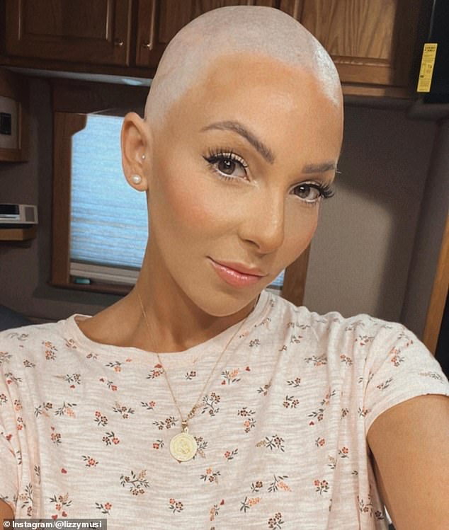 She was diagnosed in April 2023, and by the time doctors discovered the disease, it had progressed to stage four; pictured in June, just after her head was shaved