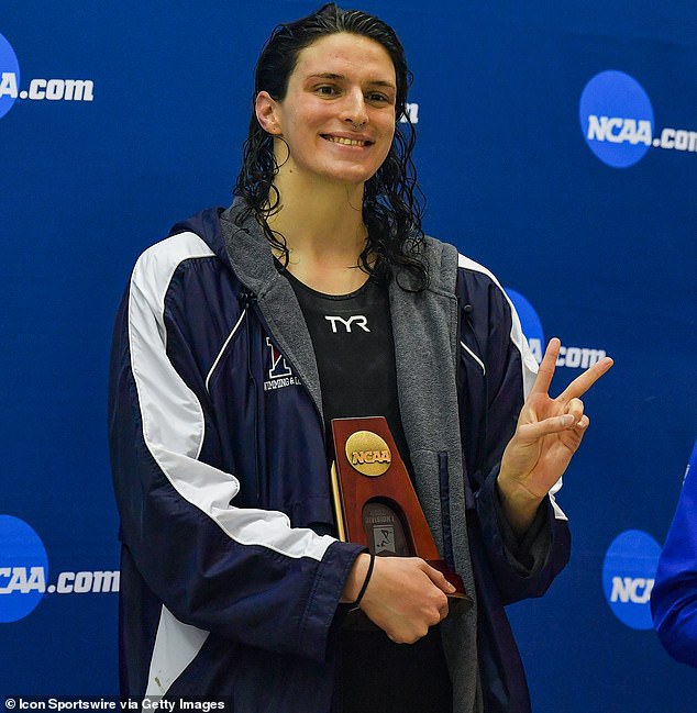 Lucy Zelic's powerful words come after transgender swimmer Lia Thomas (pictured) was denied a spot on the US women's team ahead of the Paris Olympics next month