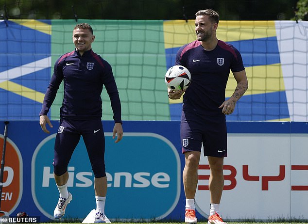 Luke Shaw (right) took part in an England team training session on Monday morning