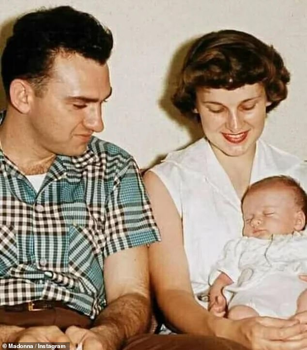 Among the sweet series of snaps, Madonna shared a throwback photo with her mother Madonna Louise Ciccone and father Silvio from when she was a little toddler