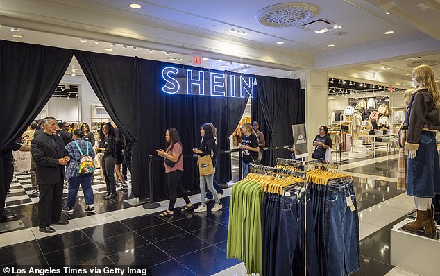 A line of shoppers will get their first chance to shop on the opening day of fast fashion e-commerce giant Shein, which hosted a pop-up at Forever 21 at Ontario Mills Mall in Ontario on October 19, 2023.