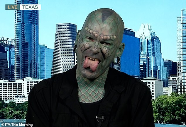 Texas native Erik Sprague, also known as Lizard Man, has revealed how he transformed himself into a lizard on This Morning on Friday
