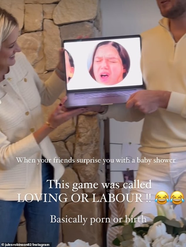 Jules also played a game called 'Labor or Love' where guests had to guess whether pictures of women's faces showed them engaged in a porn scene or giving birth