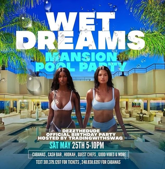 Neighbors left terrified after 'thousands' of partygoers visited a Maryland mansion for a rowdy 'wet dreams' themed pool party, as advertised above