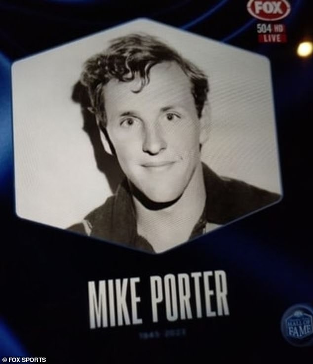 Footage from the TV broadcast of the Hall of Fame ceremony shows the moment Porter was wrongly announced as dead (pictured)