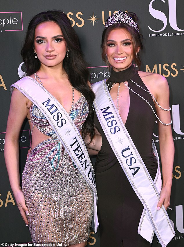 Both Miss USA 2024 Noelia Voigt and Miss Teen USA 2024 UmaSofia Srivastava (seen together) announced they would be resigning their titles within days of each other