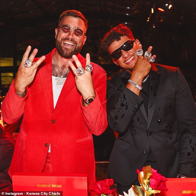 Travis Kelce and Patrick Mahomes were all smiles when they saw the Super Bowl LVIII rings