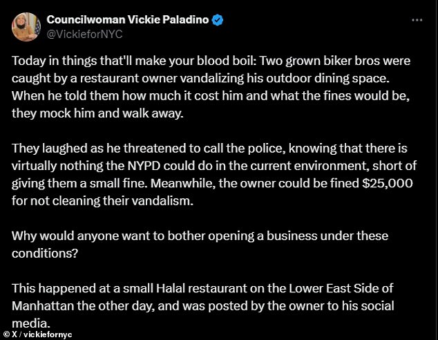 New York City Councilmember Vickie Paladino, who represents Queens District 19, posted the clip to