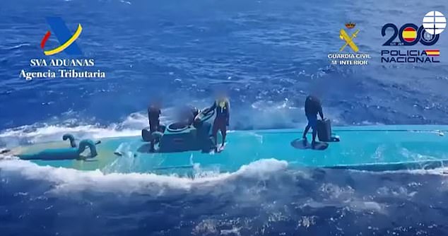 A Narco submarine carrying a shipment of cocaine was intercepted yesterday off the coast of Cadiz, Spain