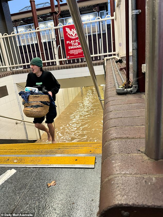 After receiving more than a month of rain in less than one day, Sydneysiders can finally put away their umbrellas and enjoy the sunshine (photo: flooding at Lewisham Station in western Sydney)