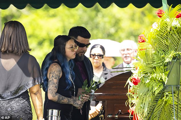 Alexis Nungaray approaches the casket of her 12-year-old daughter Jocelyn Nungaray during her funeral service on Thursday in Houston