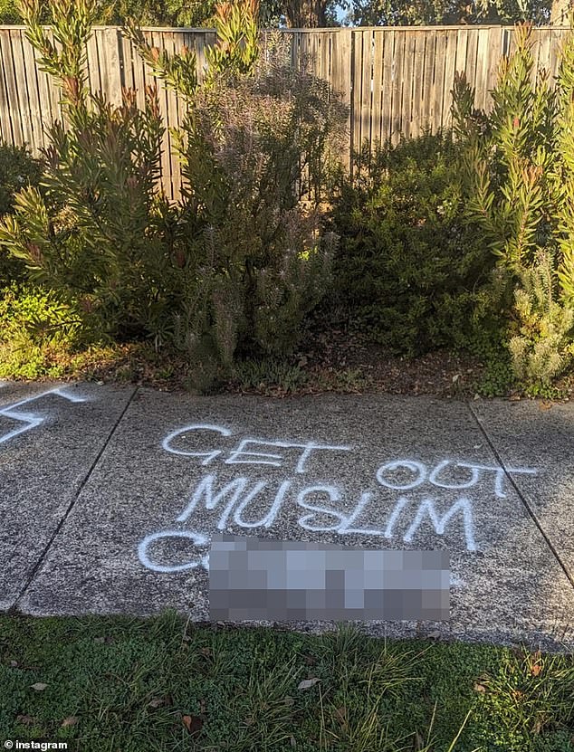 Rita Manessis discovered the graffiti in the driveway of her home in Manningham, in Melbourne's northeast, on Thursday evening