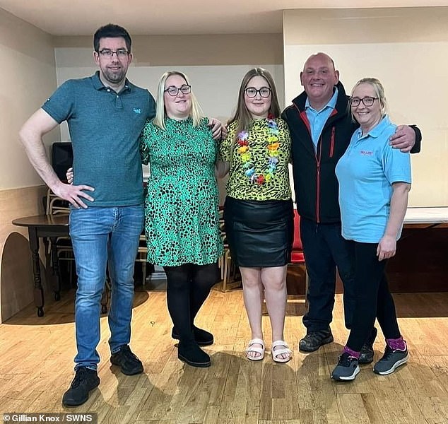 Pub owner Rachel Young, 36, (second from left) from Berwick-upon-Tweed, Northumberland, is best friends with her ex-husband Alan Malone, 39 (second from right) and his new partner Gillian Knox, 40 (right).  Left: Rachel's new partner Stephen, 41