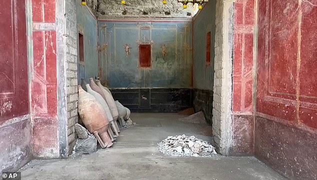 Archaeologists excavating ash covering the ancient city of Pompeii have uncovered a blue-painted chamber, rarely seen among the ruins