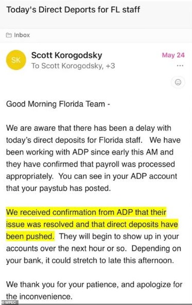 Internal emails sent to staff and seen by the outlet show that Korogodsky assured staffers they would be paid after a delay in receiving paychecks