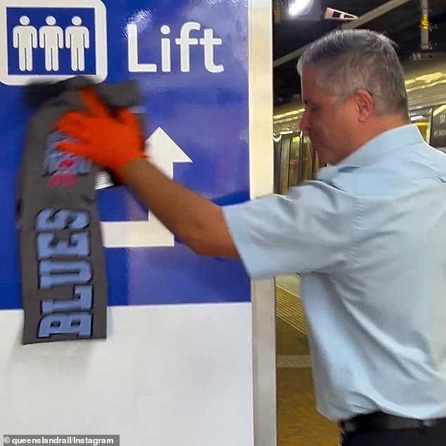 Queensland Rail responded with a similar video showing Blues equipment being used to clean facilities