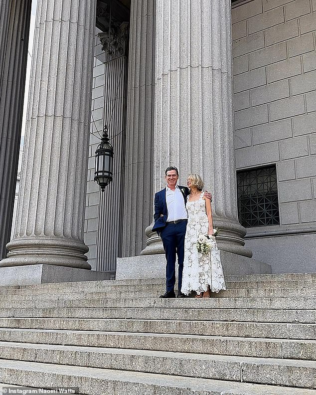 The British-Australian actress first married the American The Morning Show star in June last year.  She posted a photo of herself and her new husband posing on the steps of a Manhattan courthouse with the caption: 