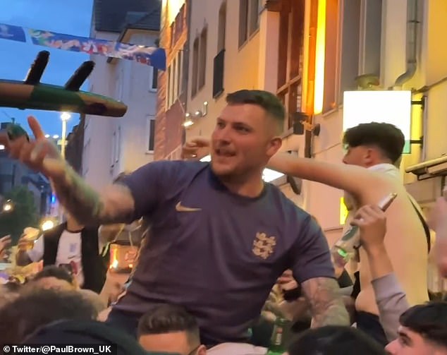 New footage has emerged of England's 'leader' leading the chants of '10 German bombers' in the streets of Dusseldorf