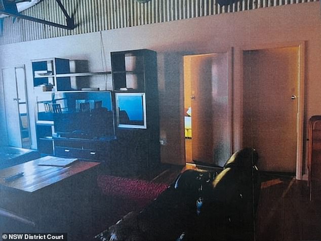 This crime scene photo taken by police shows the living area of ​​the Airbnb rented by the men.  Mrs. A and Mrs. B say they were raped in the middle room with the door ajar