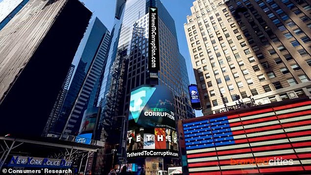 View of the Consumers' Research ad blitz in New York's Times Square