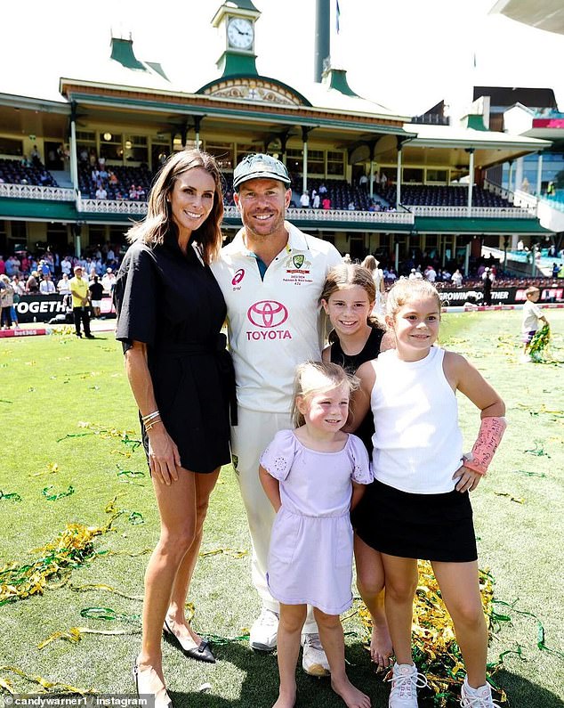 Candice is a retired professional ironwoman and surf lifesaver, while father David is a former international cricketer and former Test vice-captain. They are pictured here with their three daughters