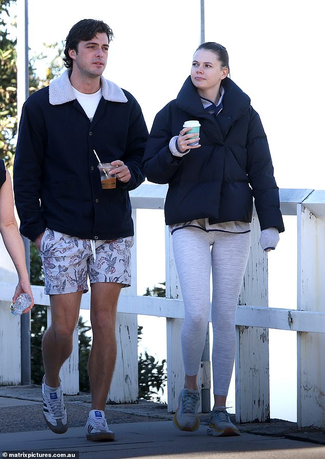 The TV presenter, Nicole Kidman's niece and Antonia Kidman's eldest daughter, dressed for the chilly morning as she did the Bondi to Bronte walk with her hunky boyfriend