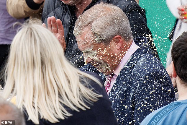 Farage had a milkshake thrown over him during an election rally in Clacton on June 4