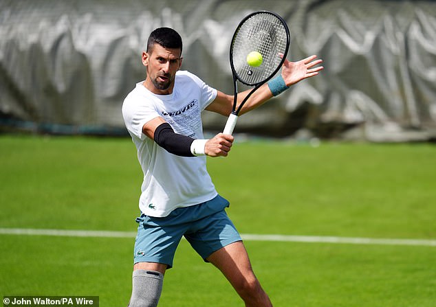 Novak Djokovic returned to the Wimbledon practice court on Monday